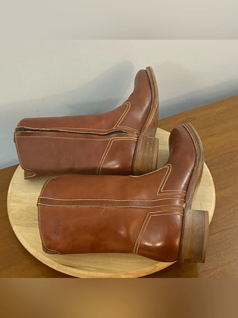 Florsheim Weeds Vintage 70s Brown Leather Cowboy Roper Boots Men’s 8 D‎ Side Zip